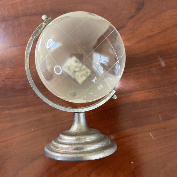 Frosted Etched Glass Crystal World Earth Globe Statue with Stand Paperweight - Picture 4 of 6